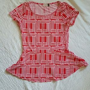 Jon & Anna Pink and White Abstract Striped Peplum